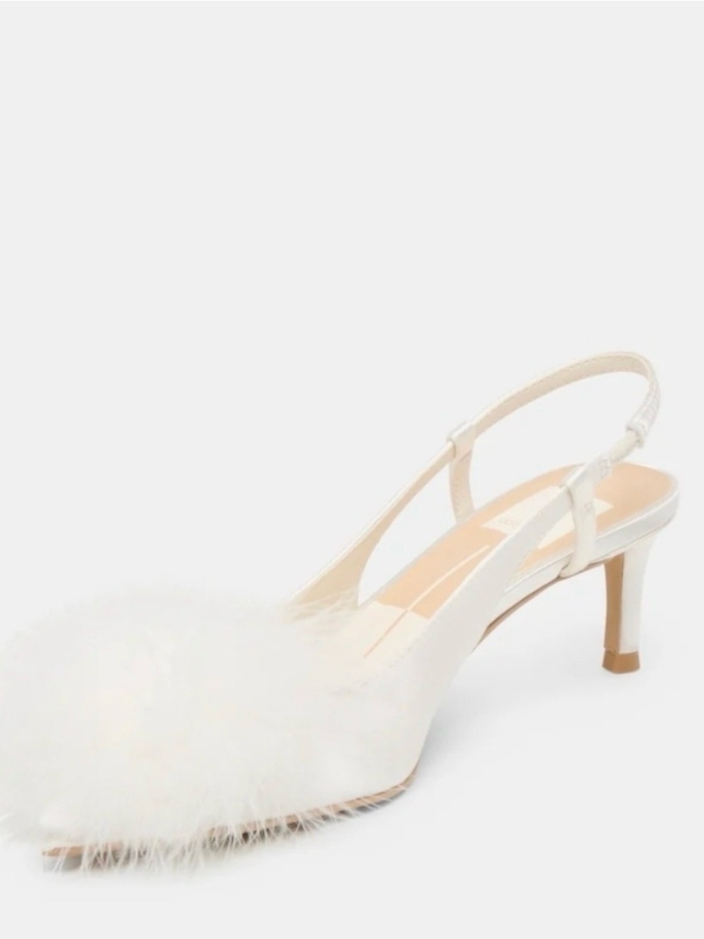 New! Dolce Vita White Feather Slingback Heels - Picture 5 of 11